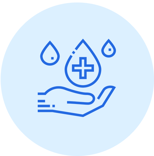 Illustration of a hand catching water droplets with a medical cross.